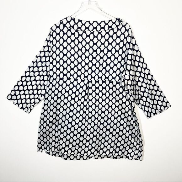 Marina Rinaldi Womens Size 2X Blue White Geometric Dot Tunic Button Front Shirt - Picture 2 of 9